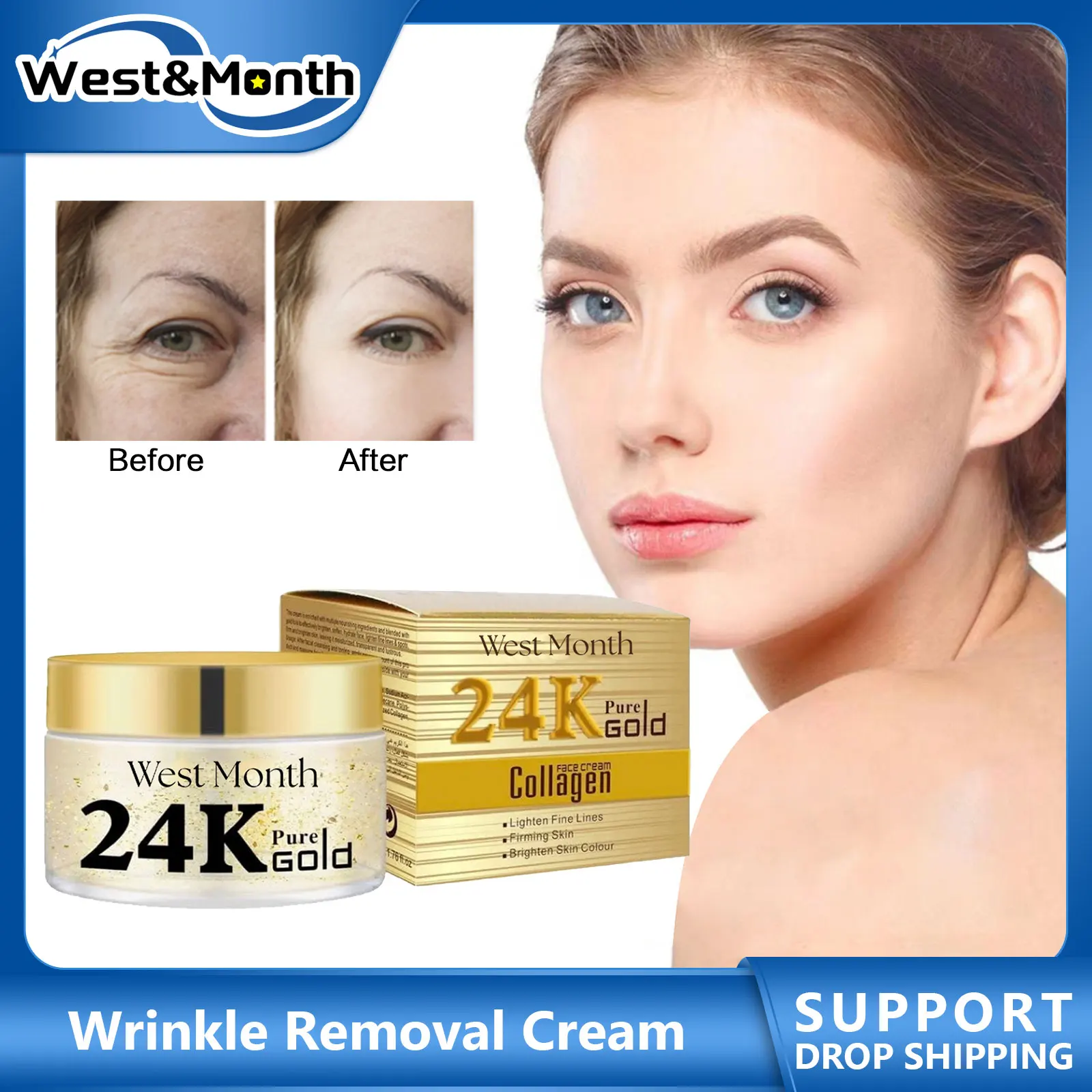 

24k Gold Collagen Cream Wrinkle Removal Fade Fine Lines Firming Reduce Puffiness Oil Control Nourish Whitening Anti Aging Cream