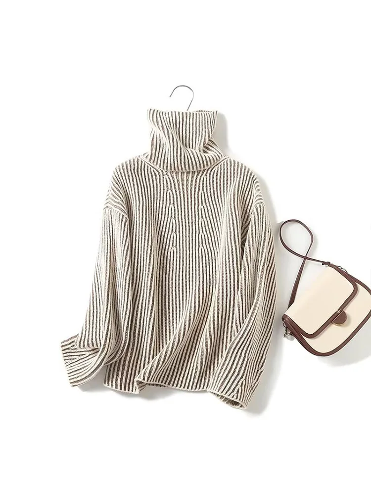 

Women 2023 Winter Fashion Casual Short Edition Knitted Sweater Vintage High Neck Long Sleeve Female Pullovers Chic Tops
