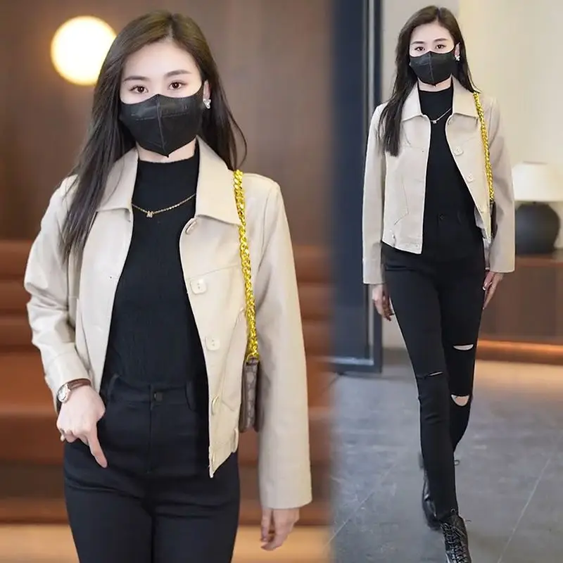 2023 Spring Autumn New Wome Fashion PU Leather Short Coat Korean Style Loose Large Size Casual Outwear Female Solid Color Jacket