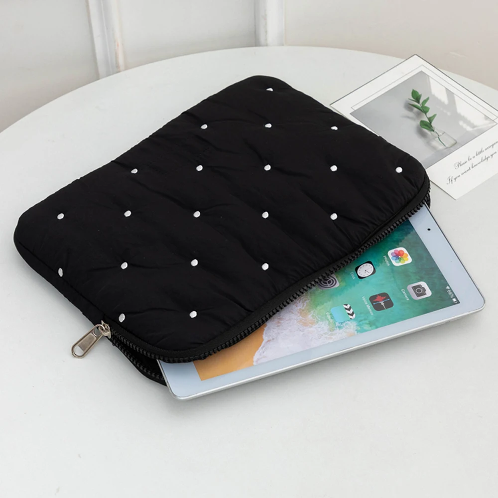 Bolsa para computadora con puntos bordados, bolsa para tableta de color sólido simple, bolsa interior, bolsa de almacenamiento para computadora portátil, varios tamaños a elegir
