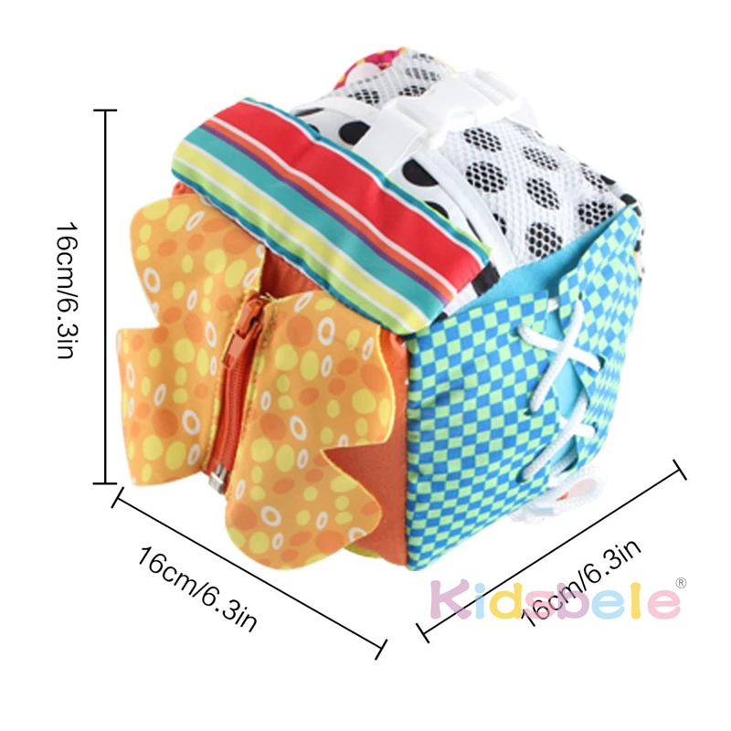 Cubic Activity Learning Toy Sensory Toy Sensory Toy with Zippers, Latches, Buckles, Laces, Snaps, Buttons and More 5