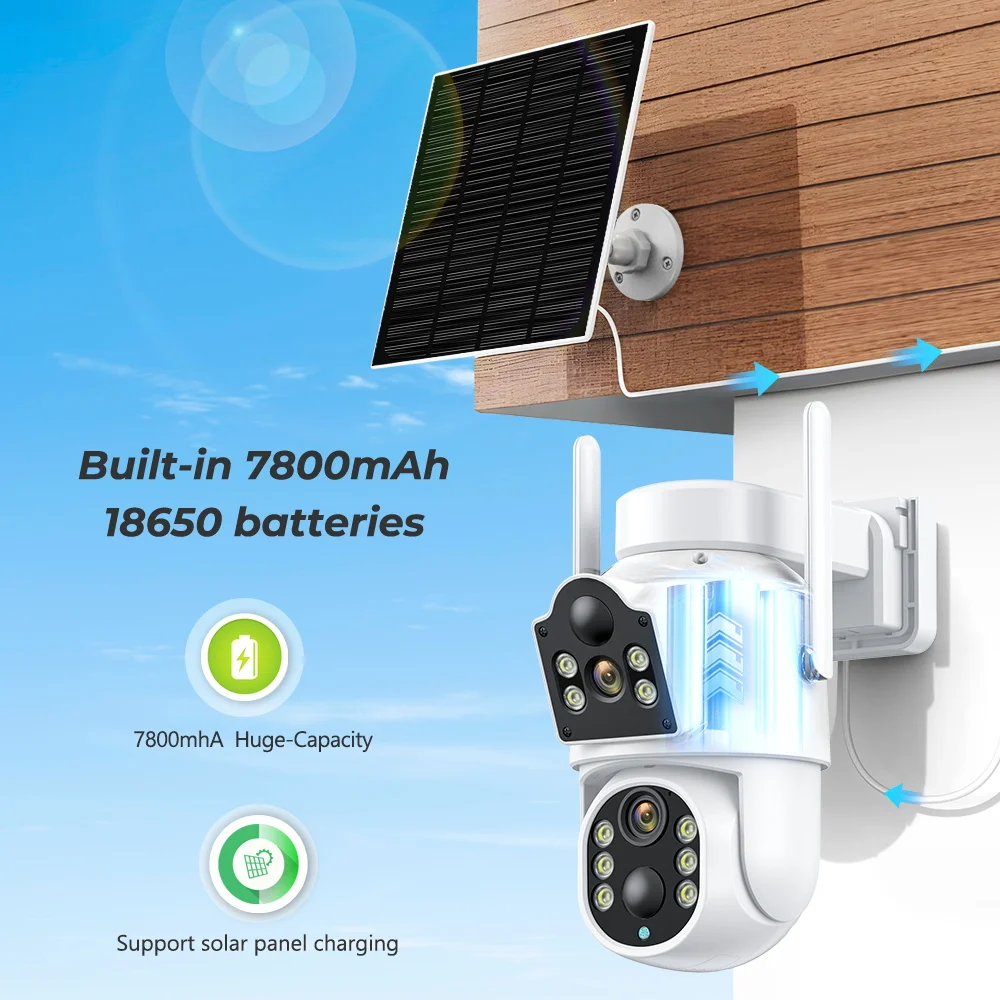 8MP Solar WIFI Camera PZT Outdoor Camera Built-in Battery 4K Color Night Vision PIR Motion Detection Video Surveillance Camera
