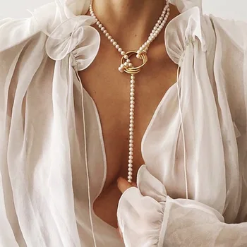 Vintage Pearl Pendant Necklace for Women Elegant Beaded Long Tassel Sweater Collar Chain Accessories High-Quality Wedding Gifts