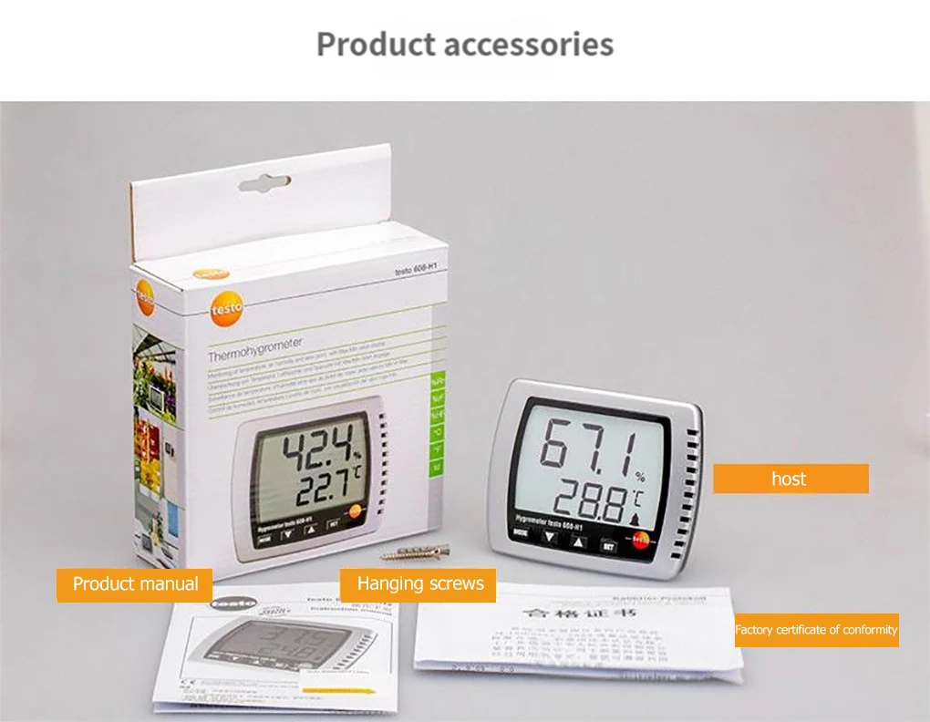 Testo 608-H1/H2 Electronic High Precision Thermohygrometer LCD Display Temperatu