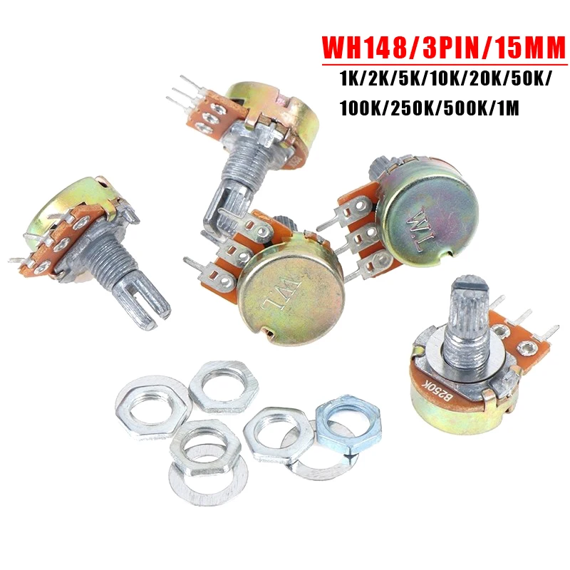 WH148 3Pin15mm 1K 2K 5K 10K 20K 50K 100K 250K 500K 1M Ohm Linear Taper Rotary Potentiometer Resistor B1K B5K B10K B200K 5PCS/LOT