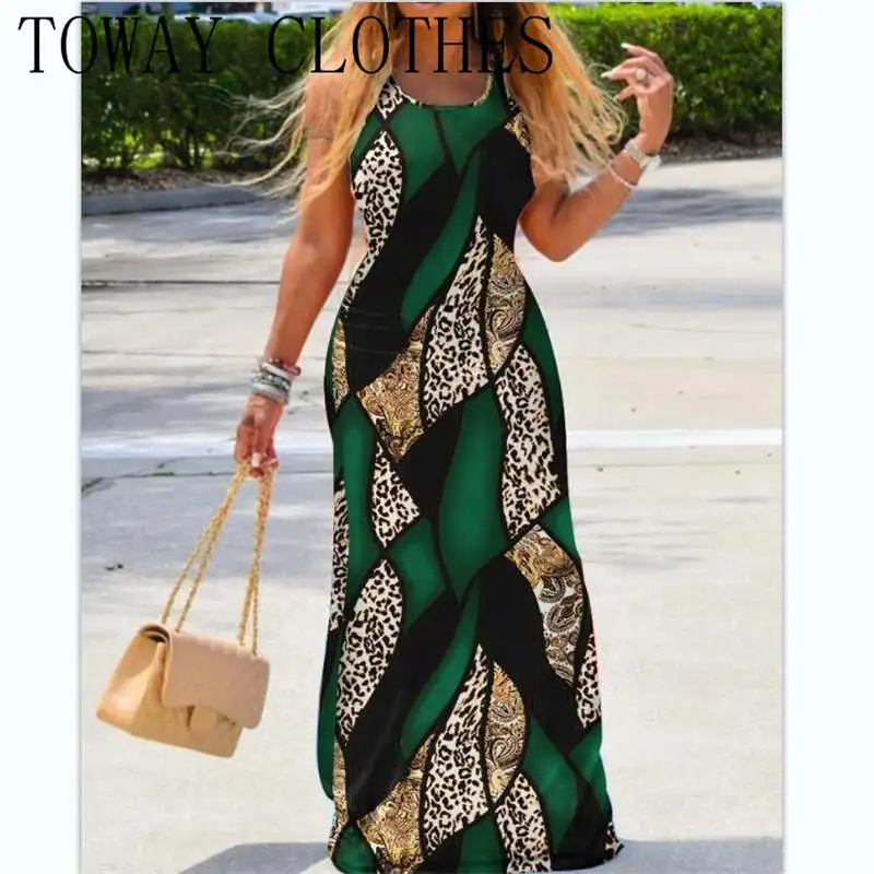 

Dress For Women 2023 U-Neck Baroque Leopard Print Sleeveless Casual Maxi Dress