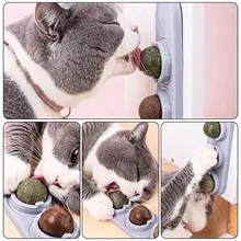 4pcs/set Cat Catnip Ball Pet Kitten Treat Interactive Toys Snack Self-Adhesive Teething Molar Catnip Ball Lick Rotated for Cats