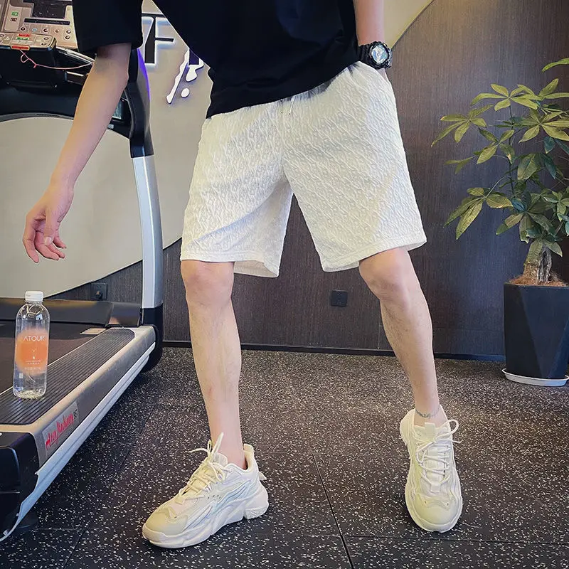 2024 Summer Lightweight Sweat-absorbing Beach Pants Versatile Solid Color Sports Wrinkle Stripe Checkered Split Pants for Men