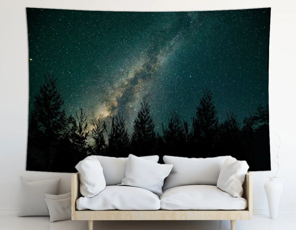 Beautiful Forest Night Starry Night Decorative Tapestry, Fantasy Aurora, Bedroom, Home Decoration
