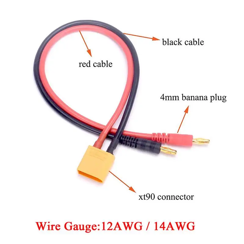 XT90 To 4mm Banana Plugs Battery Charge Cable Lipo Charger Lead 40cm 12AWG/14AWG for imax B6