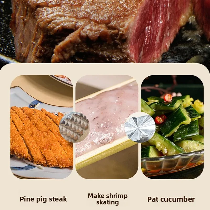 Double Sided Metal Meat Hammer with Wooden Handle Tender Meat Nuts Cucumber Multifunctional Cooking Pickled Hammer Kitchen Tools