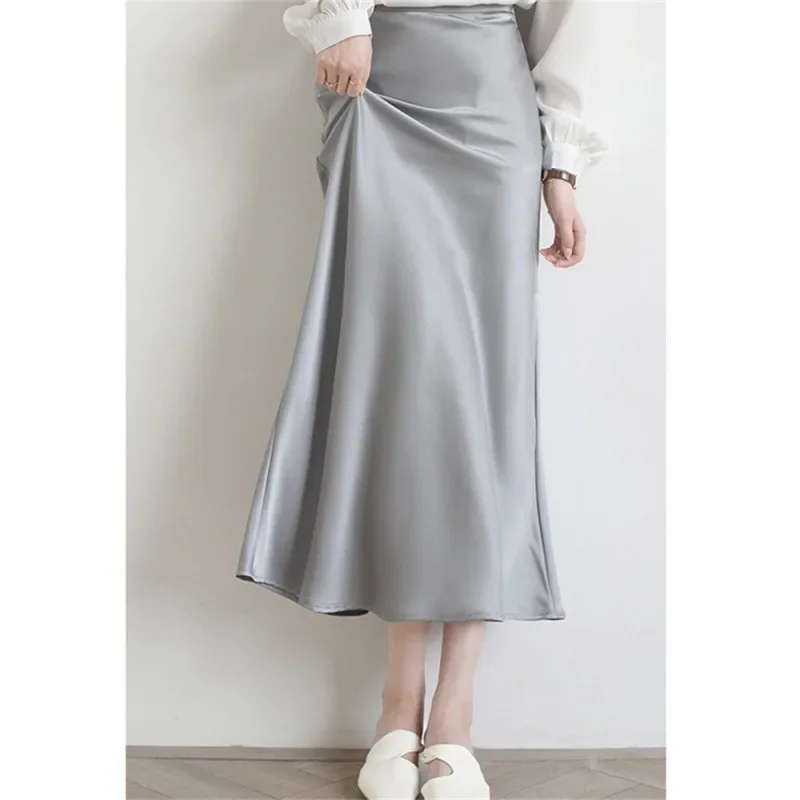 

White Satin Skirt Midi Satin 2024 Office Women Formal Occasion Dresses High Quality Prom Party Silk Mermaid Maxi Dress