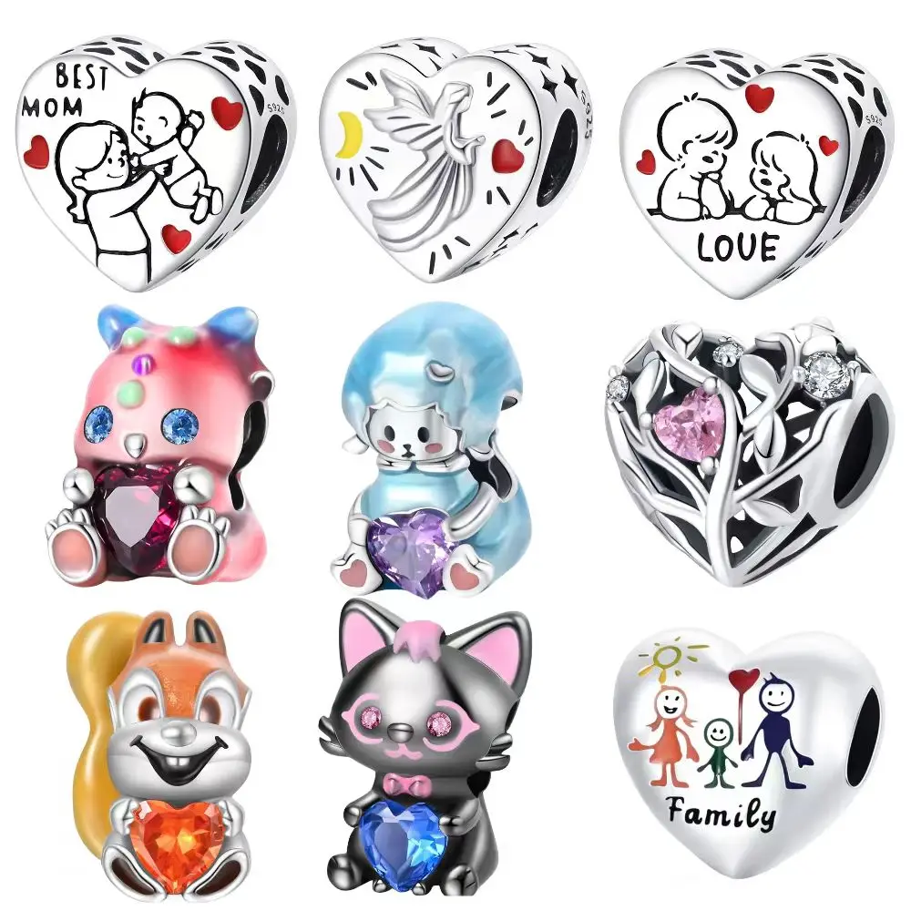 

Gentle 925 Sterling Silver Comic Family Goddess Charm Fit Pandora Bracelet Women's Family Gathering Jewelry Accessories