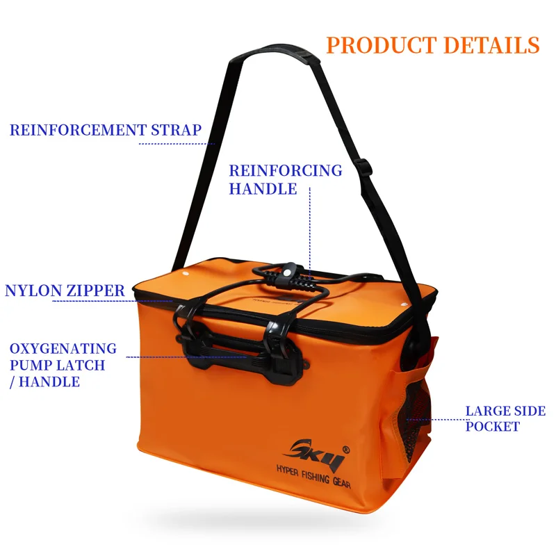 SKY Foldable Fishing Live Fish Bag Multi-functional Waterproof Large Capacity Tackle Storage Bag Thickened Bucket Bait Bags