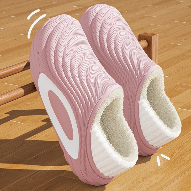 Winter Anti Cold Waterproof EVA Slippers Women Outdoor Indoor Anti Slip Cotton Slippers Woman Comfy Warm Plush Couple Slides