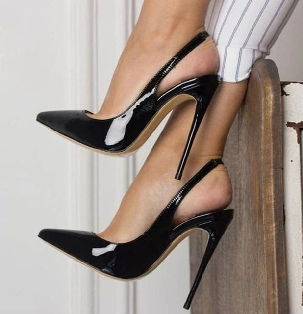 HIGH SLINGBACK PUMP 10 CM IN BLACK GLOSSY CALFSKIN