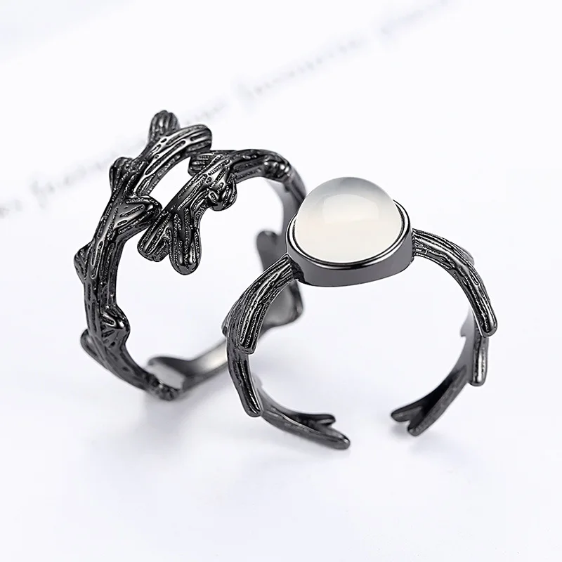 High Quality Gift Jewelry Lady's Fashion Opal Black Plant 925 Sterling Silver Couple Rings For Men XY0369