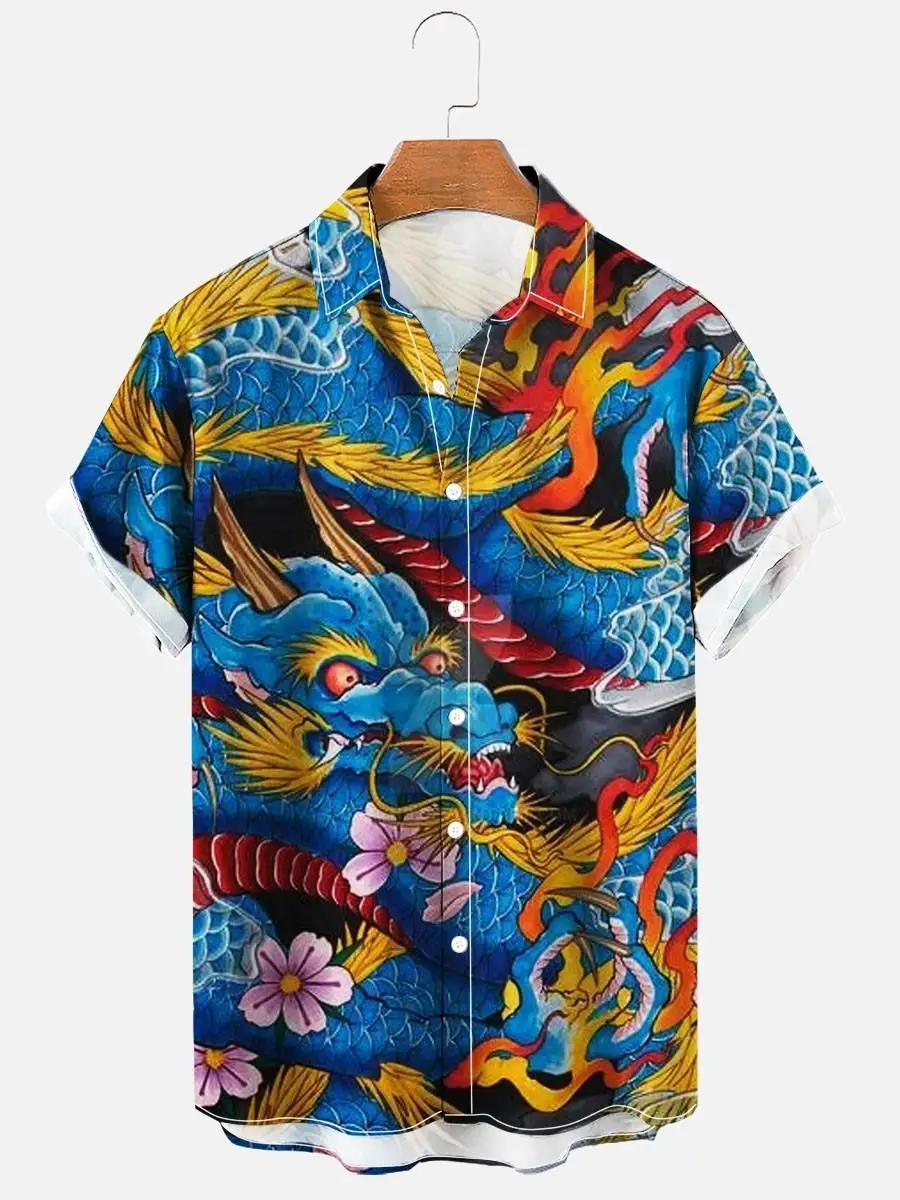Hawaiian Shirt Summer Men Casual Floral Korean Novelties Christmas Pattern Trend To Sell Oversized Funny Short Sleeve For Anime