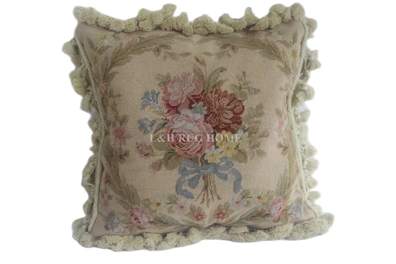 

FREE SHIPPING 15K 16"X16" Needlepoint pillow cover hand knotted cushion with floral designs no insertion
