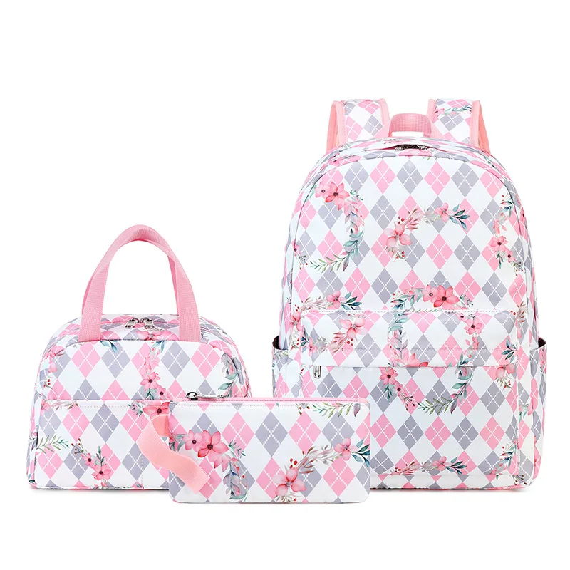 Geometric flower print School Bags for Teenagers Girls Schoolbag Large Capacity School Backpack 3pcs/set Rucksack Kids Cute Book 1