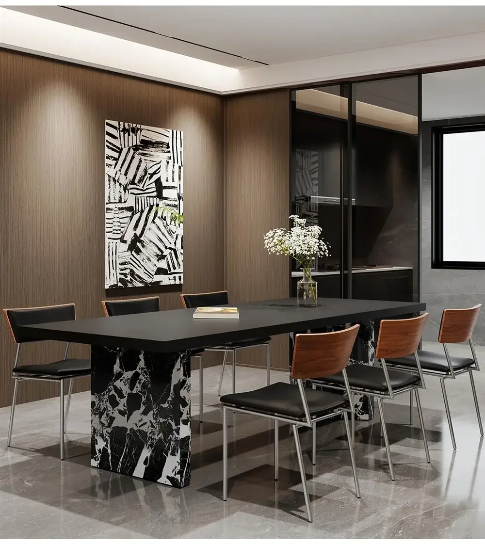 Italian simple retro Bauhaus style rock slab dining table and chair combination large apartment island tea table rectangular