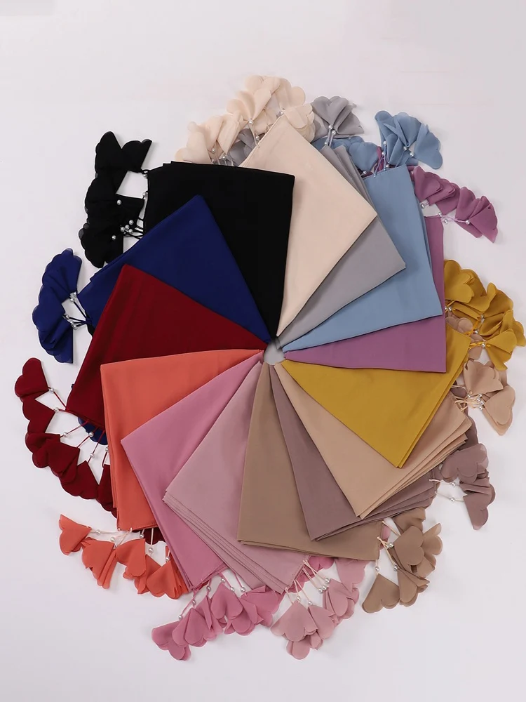 Muslim Headwear Head Scarf Hijab Headscarf Shawl Scarf Designer Solid Color Bubble Chiffon Hijab Scarf Women Long Soft Wrap Scarf Shawl