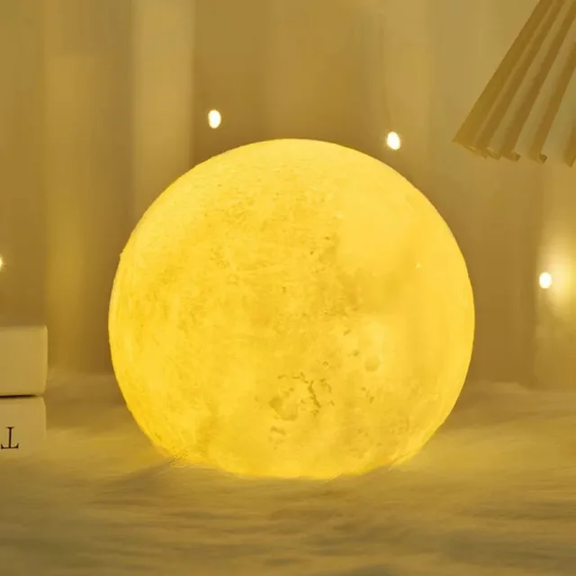 LED Night Light USB Rechargin 8cm Moon Lamp Battery Powered With Stand Starry Lamp Bedroom Decor Night Lights Kids Gift Wooden 3