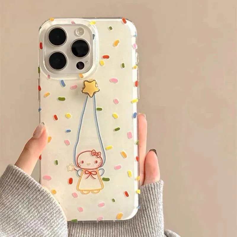 Rotary Star Colored Ribbon KT Cat White Acrylic Phone Case