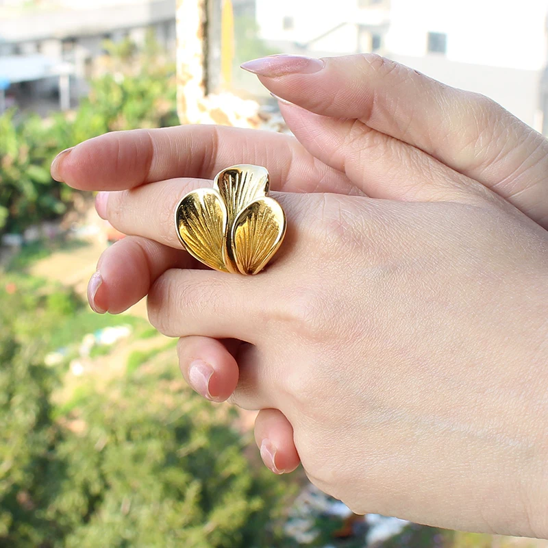 Fashion Simple Jewelry Rings 18K Gold Plated Stainless Steel Exquisite Design Open Adjustable Size Rings Women - 6