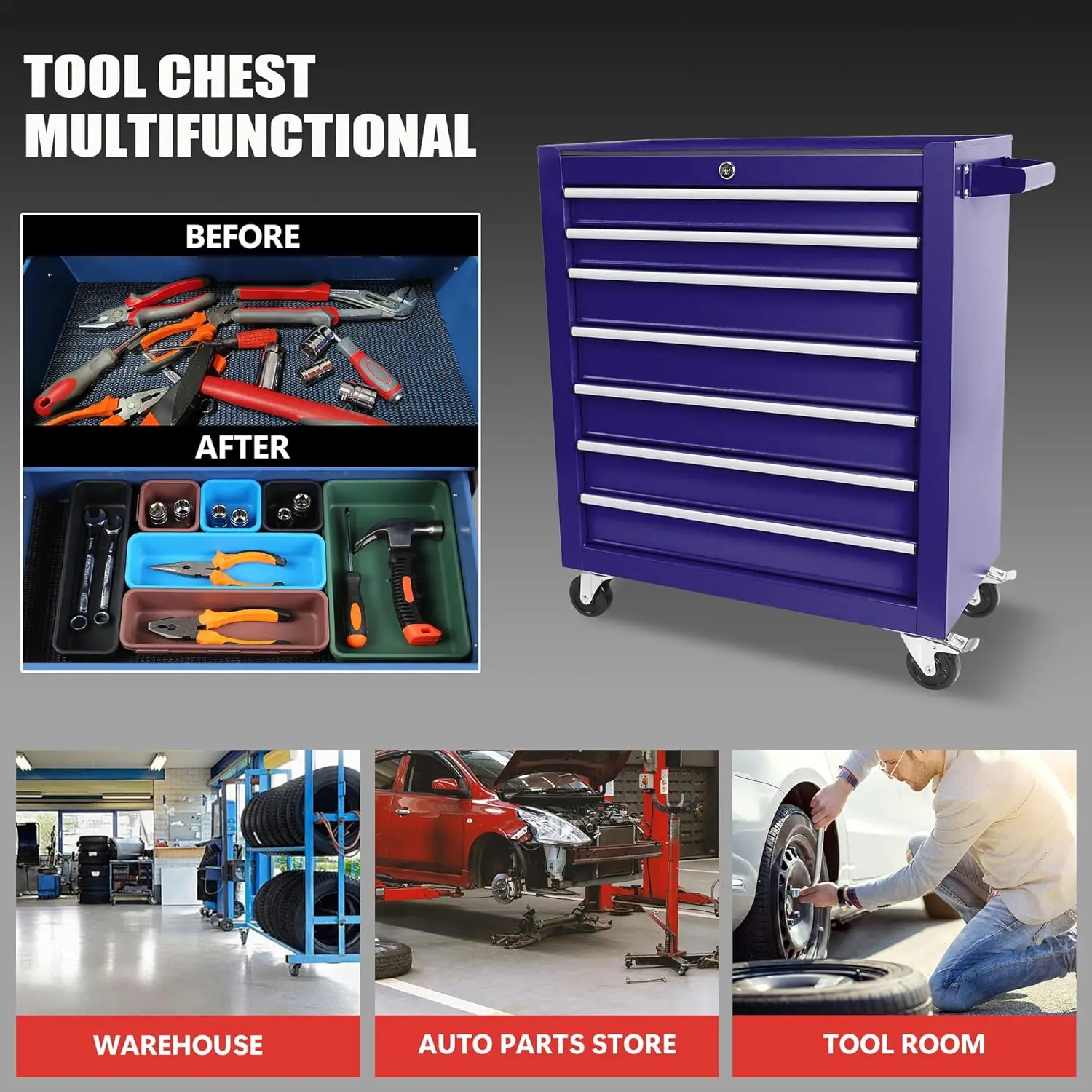Metal Rolling Tool Box With 5 Layer Drawer Tool Box With Wheels Cart Mechanic Tool Storage Cabinet For Garage Workshop Warehouse 6
