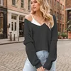 2024 Autumn/Winter Fashion New V-neck Solid Color Off Shoulder Loose Solid Color Knitted Shirt for Women 2