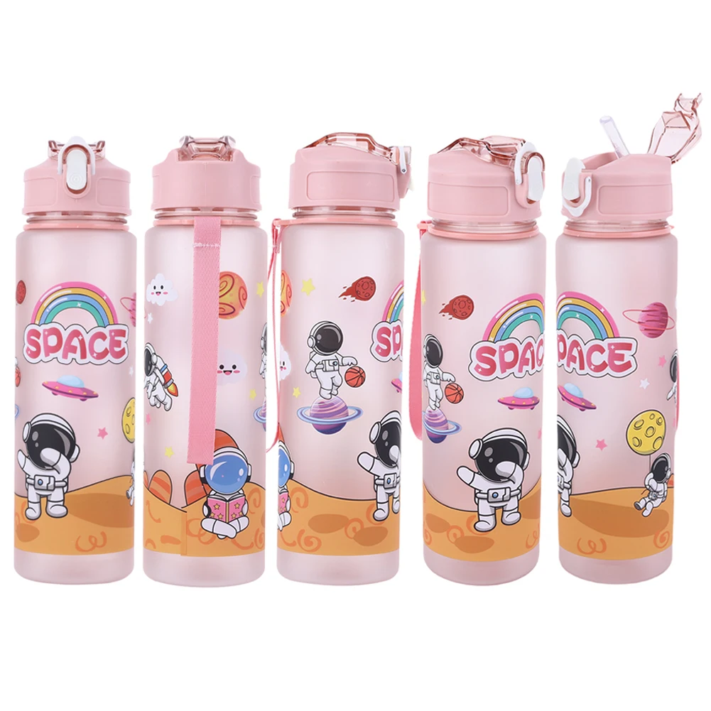 800ml Astronaut Sports Bottle with Straw & Handle Portable Travel Bottle Large Capacity Outdoor Drinking Cup for Boys Girls