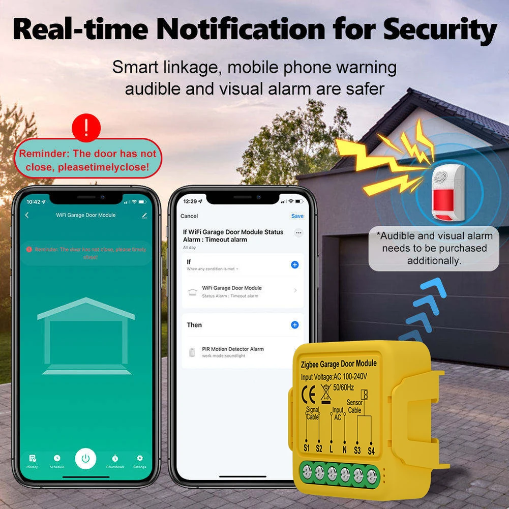 Tuya ZigBee 게이트 오프너 지능형 차고 문짝 컨트롤러 모듈, 휴대폰 원격 Tuya 앱 제어, Alexa와 호환 가능
