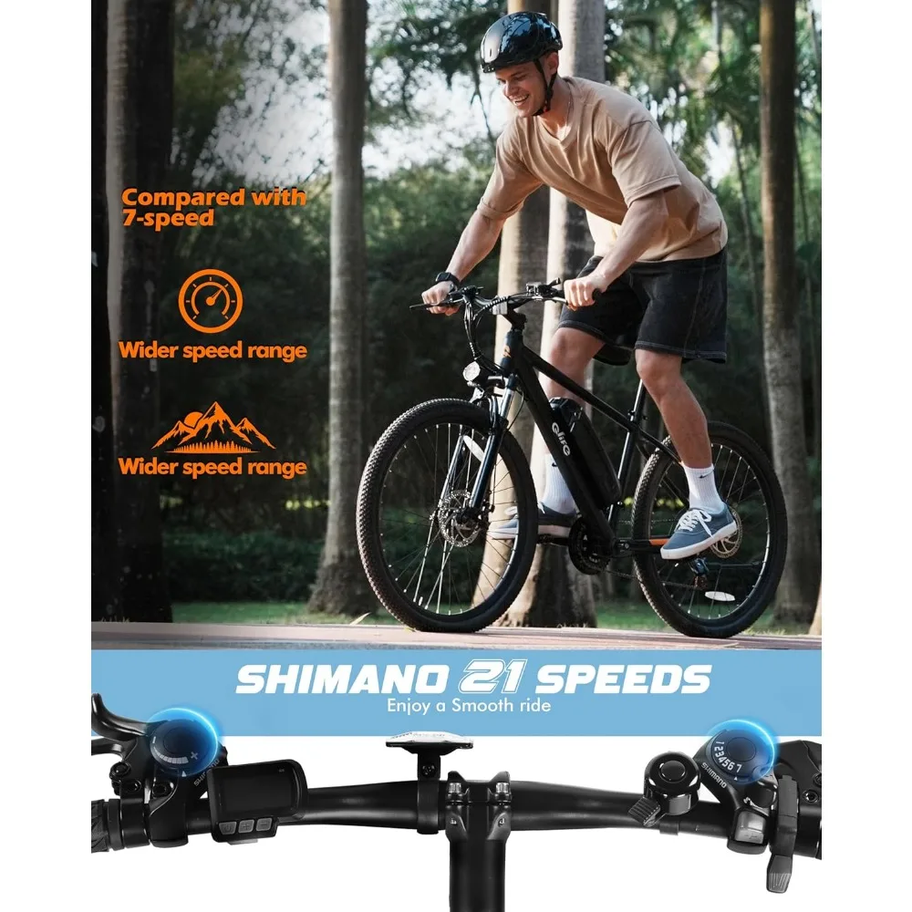 Speed Mountain Light Electric Bicycle, equipped with a peak 750W 22MPH brushless motor and a 375Wh detachable battery 3