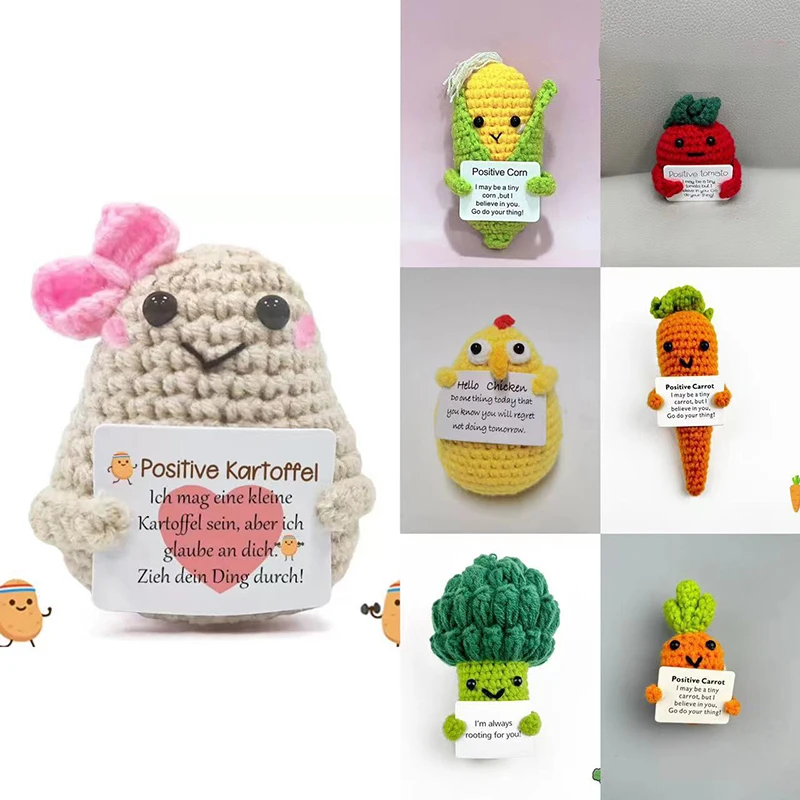 Cute Handmade Knitting Positive Energy Card Potatoes Vegetable and Fruit Cheer Up Doll Home Room Office Decoration Funny Gift plush knitting doll