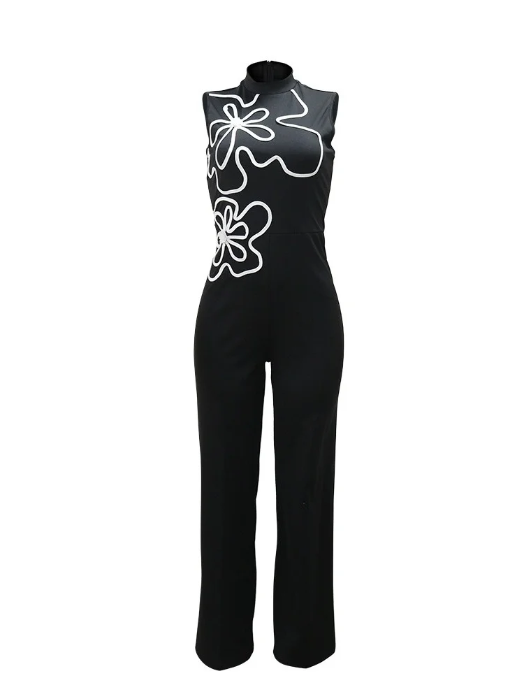 Wmstar jumpsuit women wholesale Sleeveless one piece flower print bodycon trousers round neck sexy hip wrapped style romper