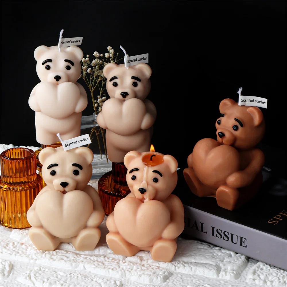 3D Smiling Fat Bear Candle Silicone Mold Sitting Bear Craft Plaster Resin  Handmade Candle Making Kit Home Party Decoration Gift