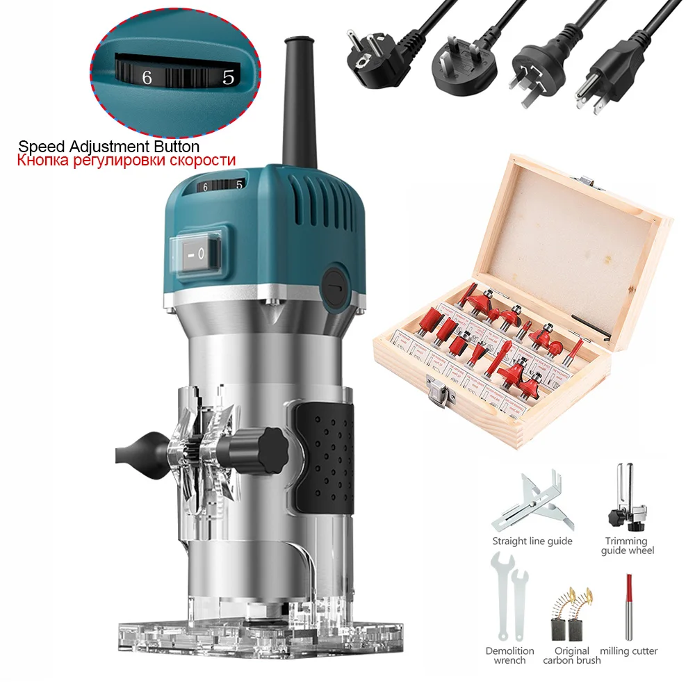 

800w 30000rpm Manual Wood Router Woodworking Electric Trimmer With Milling Cutter Machines Power Carpentry Tool Combo Kit