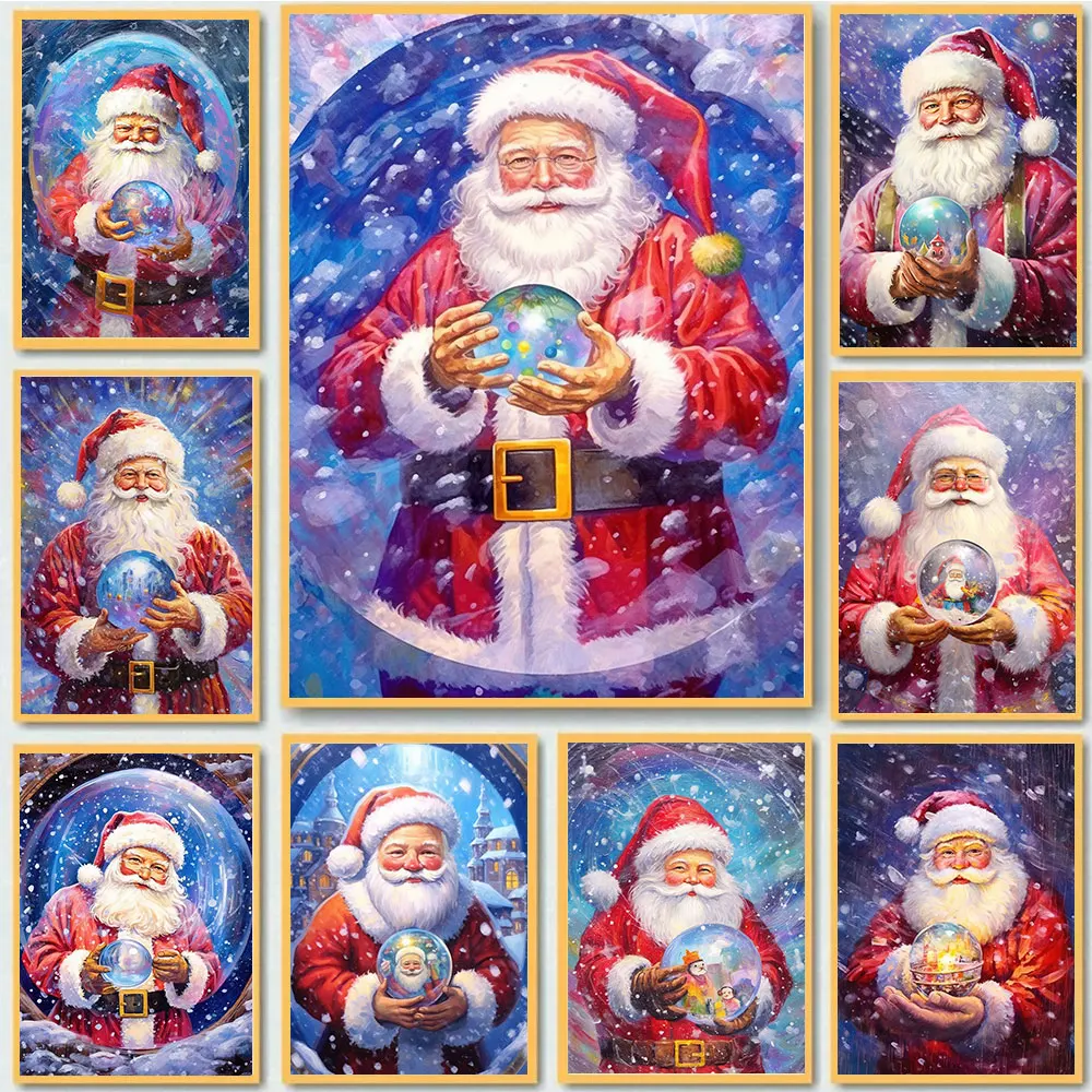 

Abstract Funny Santa Claus Crystal Ball Divination Posters Print Christmas Canvas Painting Wall Art Pictures for Room Home Decor
