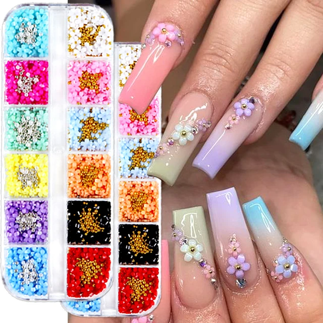 12 Grids 3d Acrylic Flower Charms Nail Art Decorations Mixed Cherry Blossom  Diy Jewelry Gem Beads Nails Design Accessories - Rhinestones & Decorations  - AliExpress