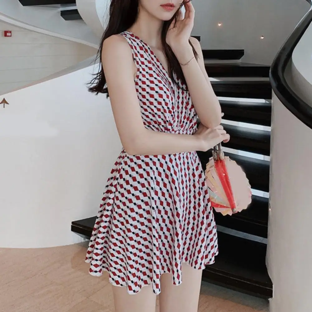 

Pretty Women Swimsuit High Waisted Red Bikinis Dress Clear Printing Women Swimsuit