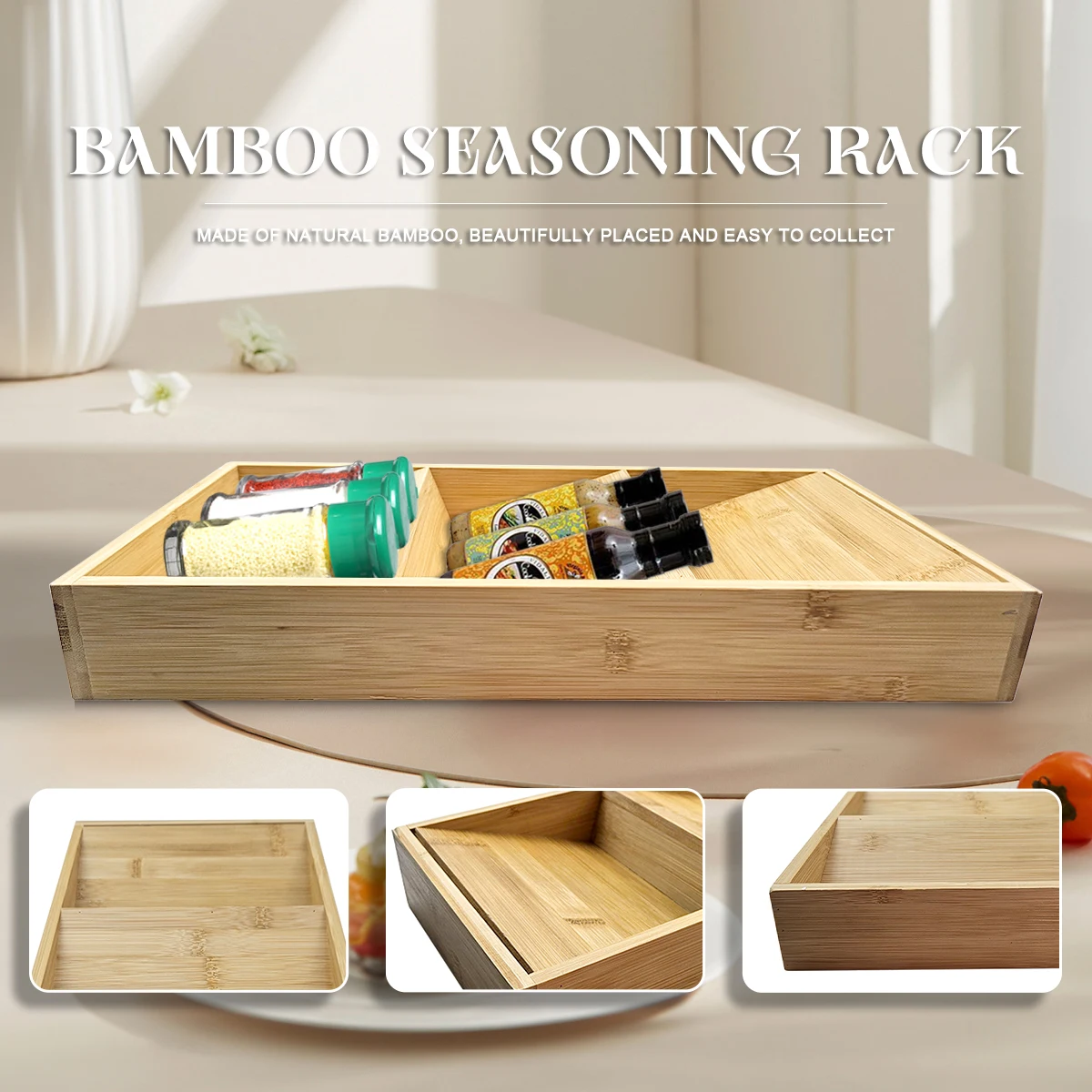 Bamboo Drawer Spice Rack,Countertop 3 Tier Storage Rack For Kitchen Counter,Shelves, Kitchen Organizer And Storage 6