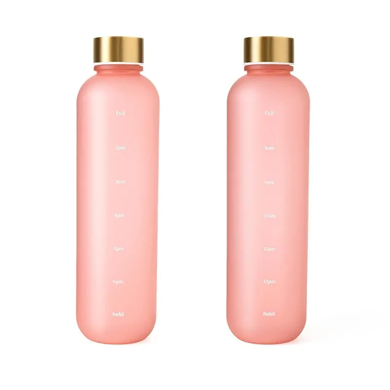 1L Motivational Water Bottle with Time Marker - Leakproof & BPA-Free Frosted Plastic