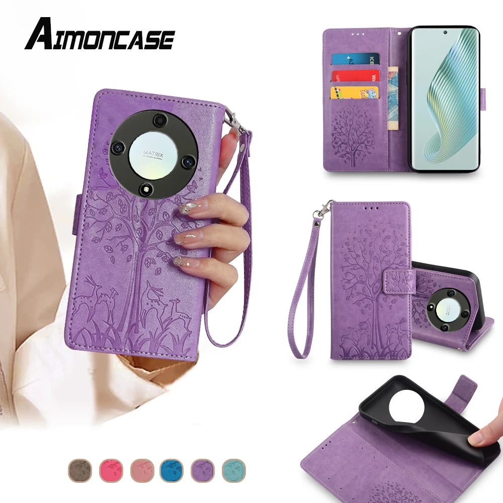 Custodia Honor Magic 6 Pro, Cover Portafoglio In Pelle Con Slot Carte E Supporto, Viola