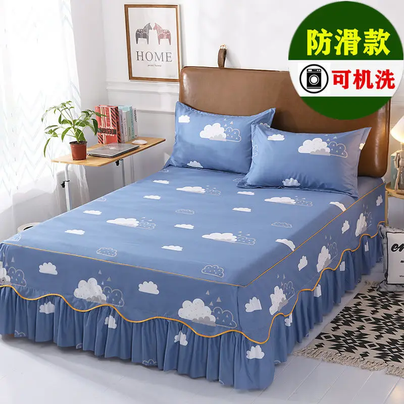 Bed Skirt Cotton Bedspread Set Embroidery Bed Dress Pillow