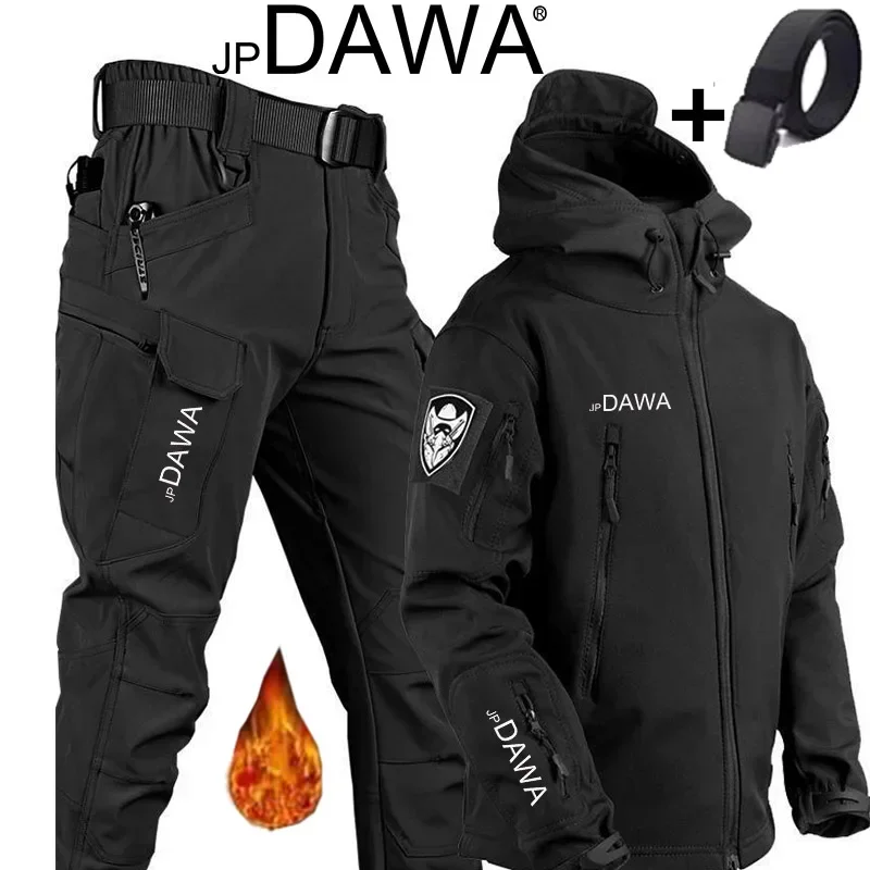 Fishing Clothes JP DAWA fishing suit outdoor shark skin warm suit hiking windproof camping thick coat autumn and winter soft shell jacket