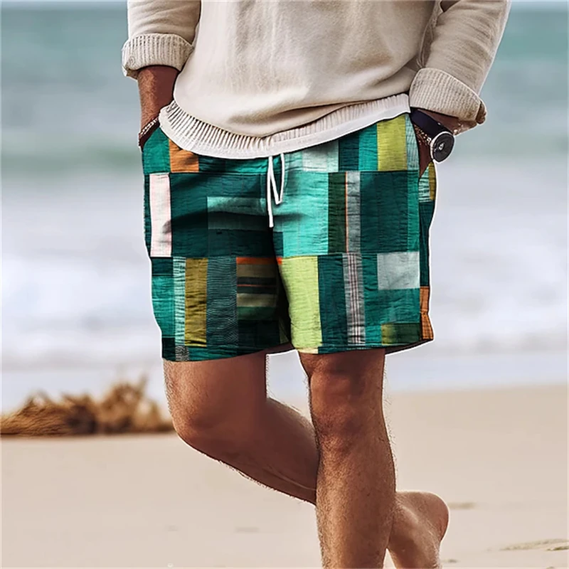 Classic Plaid Checkered 3D Print Mens Board Shorts Summer Gym Fitness Sports Short Pants Comfort Hawaii Swim Trunks Beach Shorts 4