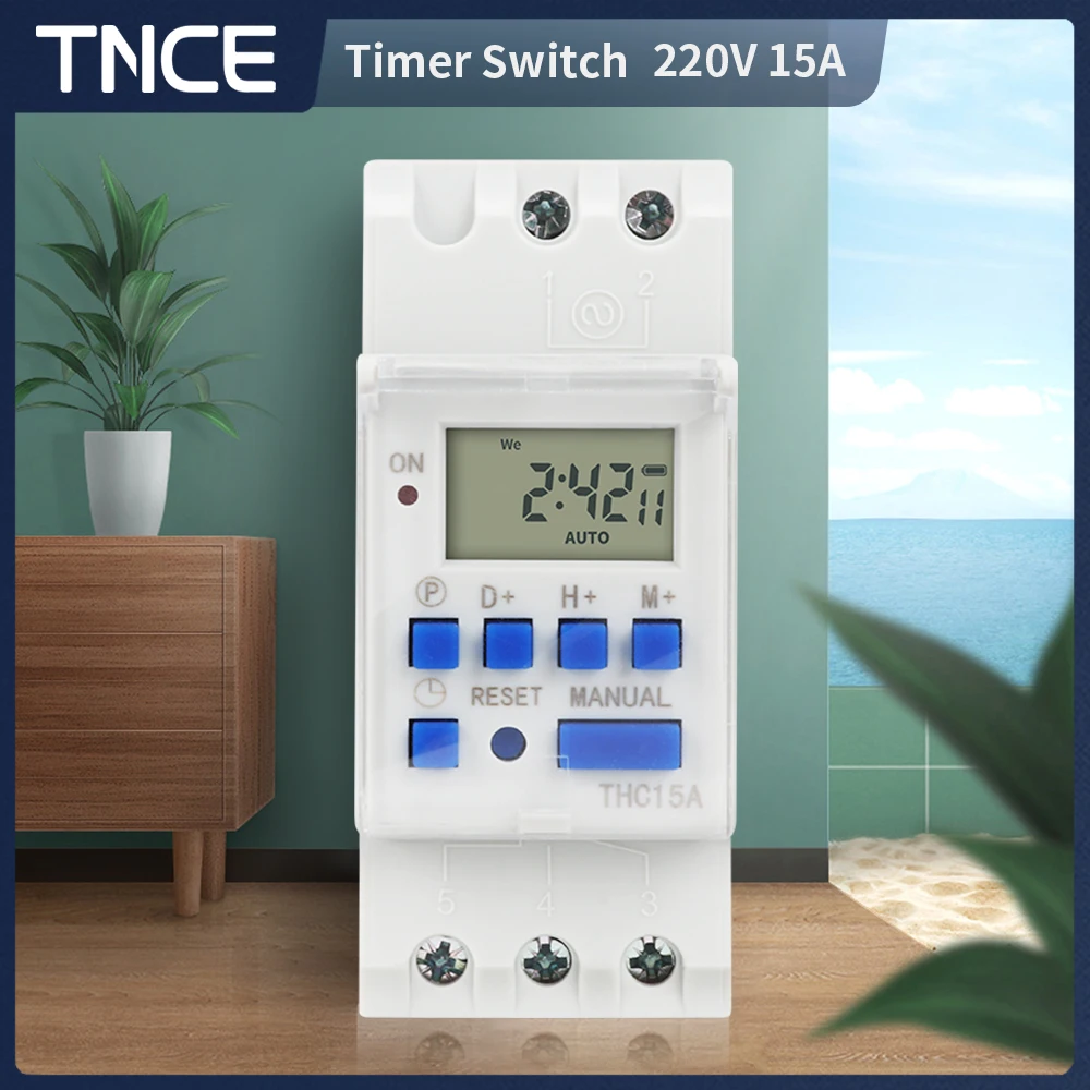 TNCE Digital Timer Switch Relay 15A 220V, LCD 7 day programmable full automatic control module breaker time controller
