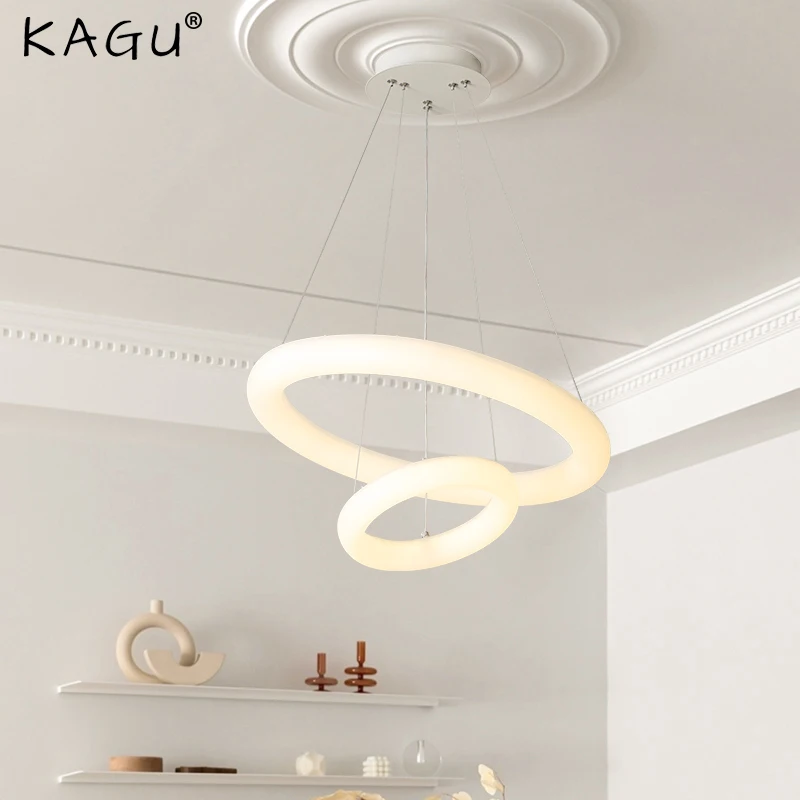

Modern Led Ceiling Chandelier White Living Room Dining Room PE Ring Chandelier Home Interior Pendant Lighting Decorative Lamp