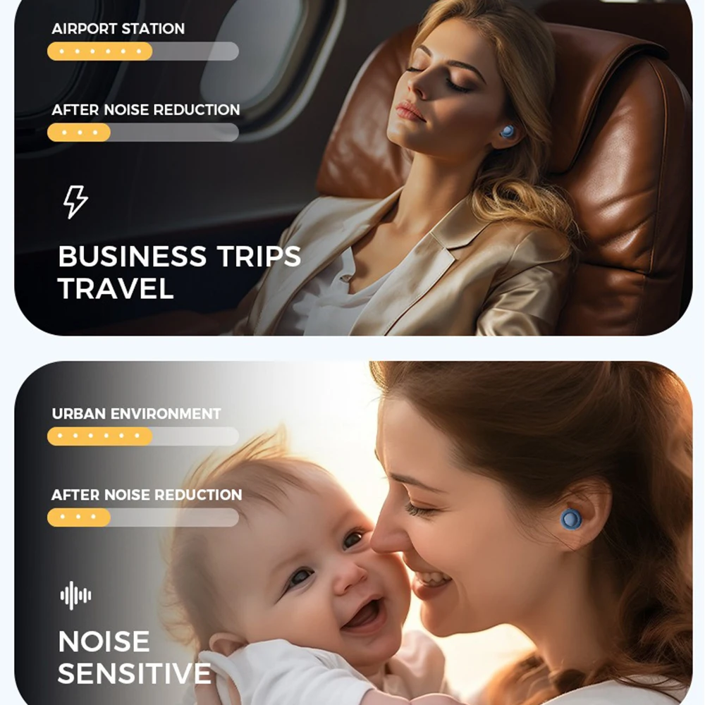 Silicone Ear Plugs for Sleeping 25dB Noise Cancelling Hearing Protection Reusable Earplugs for Sleep Focus Concerts Work Study